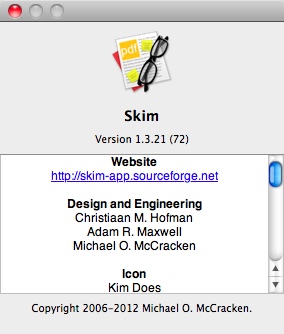Skim by the Skim Team 1.3 : About Window