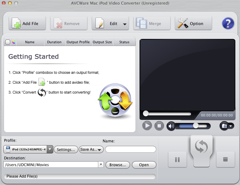 AVCWare Mac iPod Video Converter 2.0 : Main window