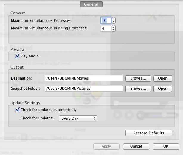 AVCWare Mac iPod Video Converter 2.0 : Preferences