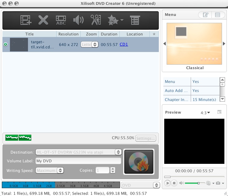 Xilisoft DVD Creator 6.2 : Main window