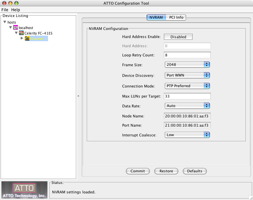 ATTO Configuration Tool 3.0 : Main window