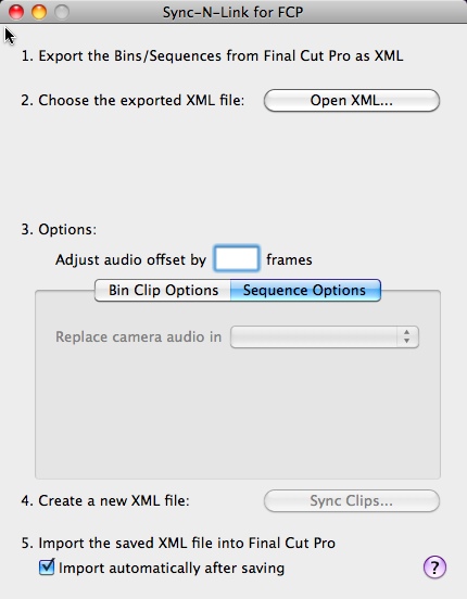 Sync-N-Link for FCP 1.2 : Main window