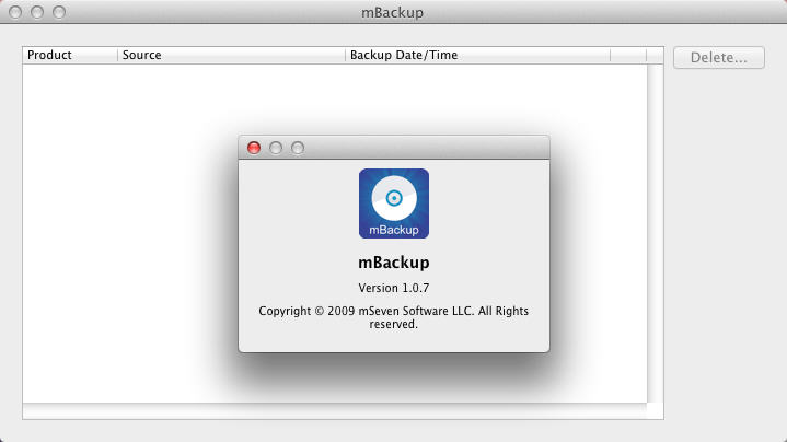 mBackup 1.0 : Main Window