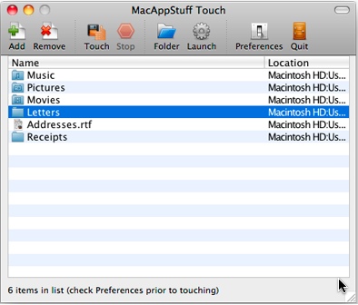 MacAppStuff Touch 1.0 : Main window