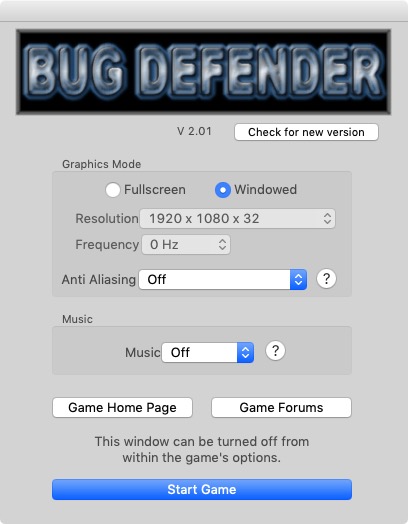 Bug Defender 2.0 : Settings