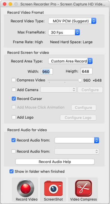 Screen Recorder Pro 3.2 : Main Screen