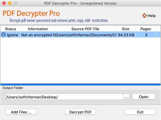 PDF Decrypter Pro 2.2 : Main Screen 