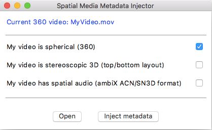 Spatial Media Metadata Injector 2.0 : Main Window