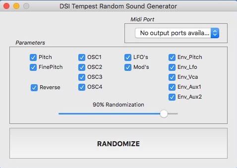 DSI Tempest Random Sound Generator 1.2 : Main window