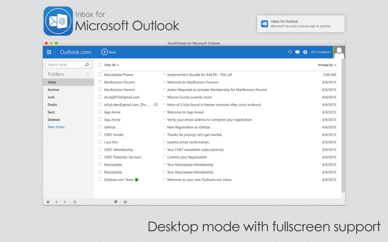 Inbox for Outlook 1.4 : Main Window