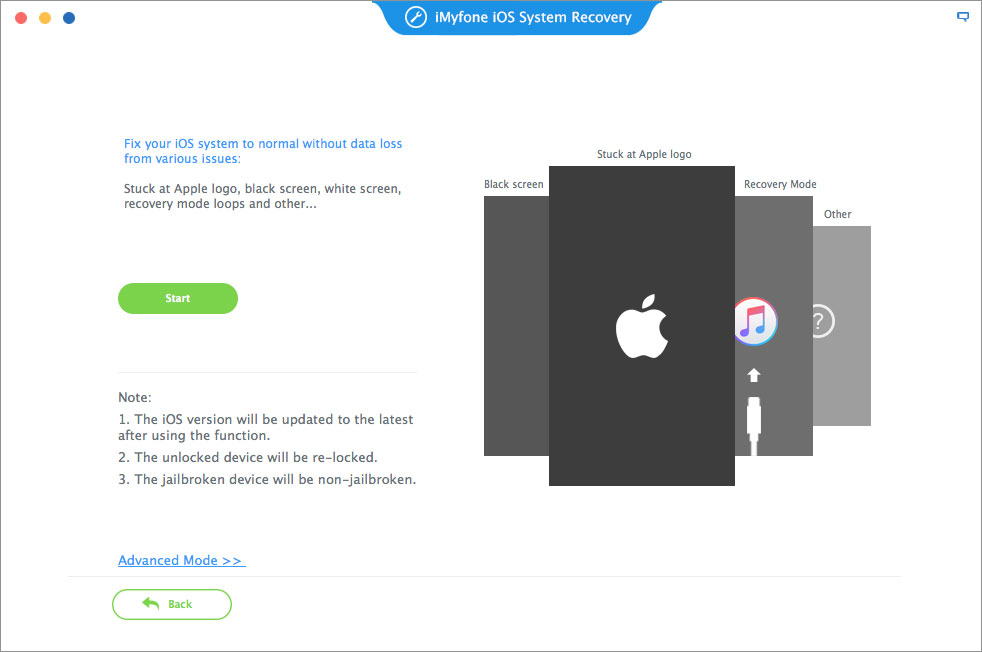iMyfone iOS System Recovery for Mac 4.0 : Main Window