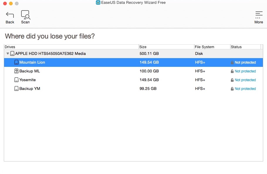 EaseUS Data Recovery Wizard 10.8 : Selecting Volume For Scanning