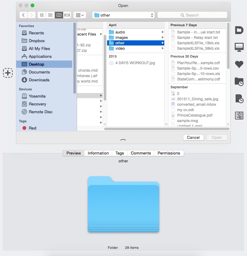 Default Folder X 5.0 : Open Window Showing App's Options