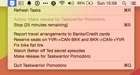 Taskwarrior Pomodoro 1.7 : Main Window