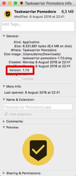 Taskwarrior Pomodoro 1.7 : Info Version
