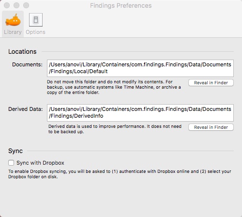 Findings 1.4 : Preferences Window