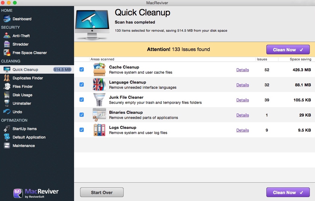 MacReviver 2.5 : Quick Cleanup Window