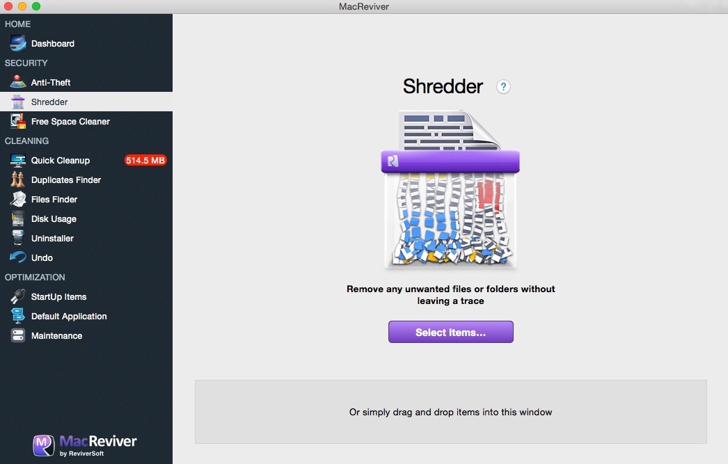 MacReviver 2.5 : Shredder Window