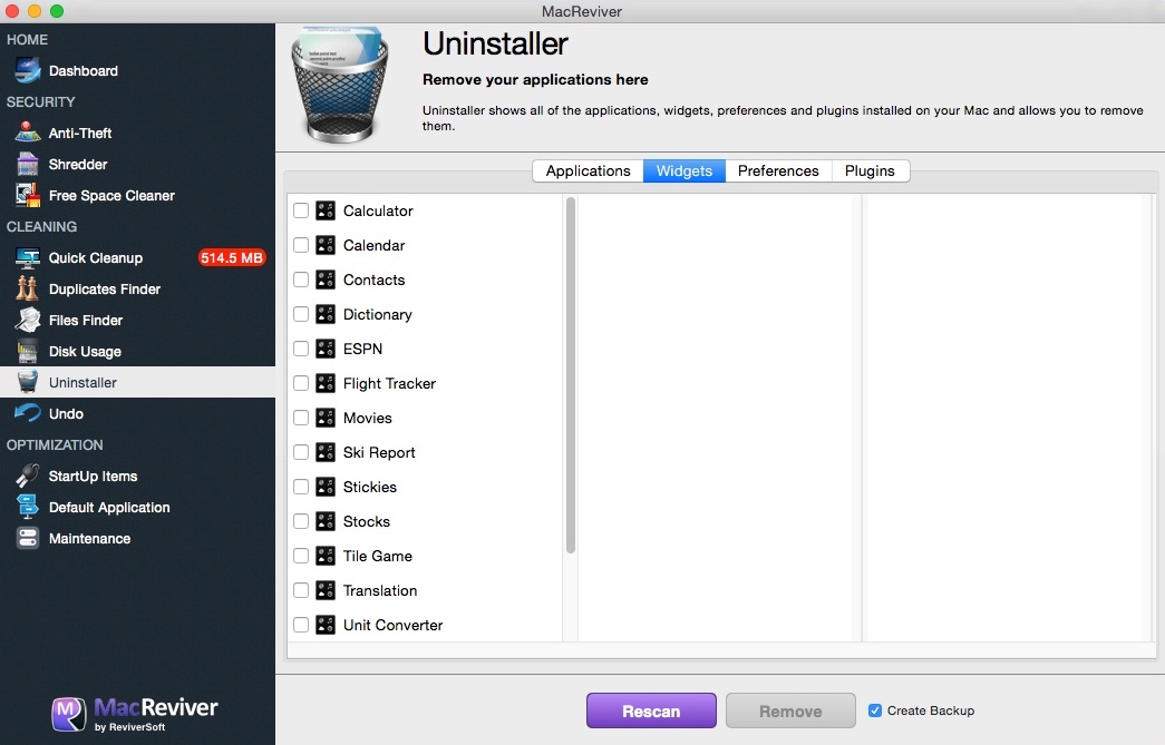 MacReviver 2.5 : Uninstaller Window