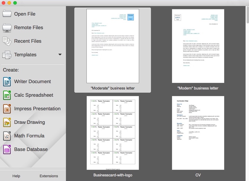 LibreOffice Vanilla 5.2 : Checking Templates