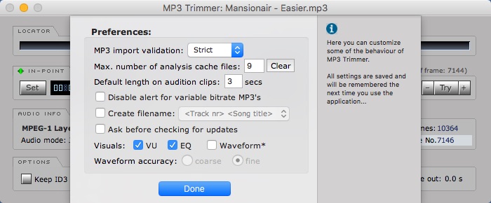 MP3 Trimmer 3.2 : Preferences Window