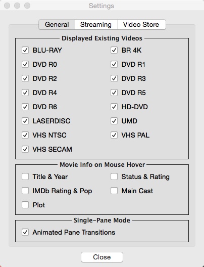 Coollector Movie Database 4.9 : Settings Window
