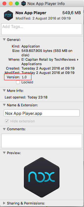 Nox App Player 1.0 : Version Window