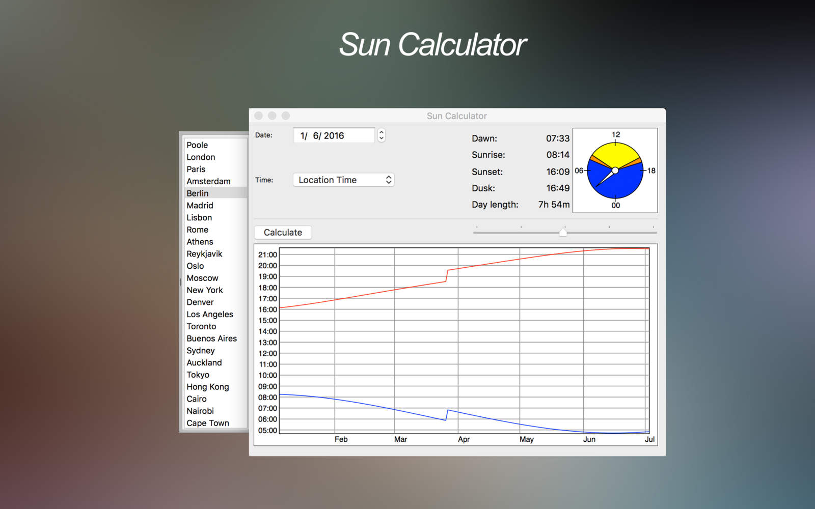 Sun Calculator 1.0 : Main Window