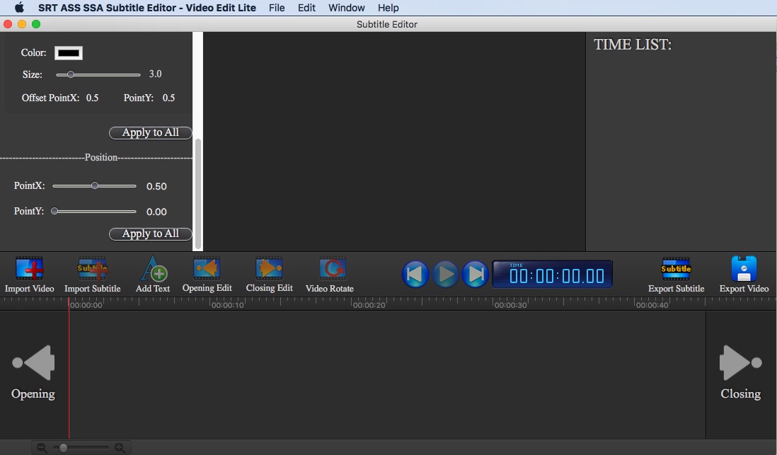 SRT ASS SSA Subtitle Editor - Video Edit Lite 3.1 : Main window