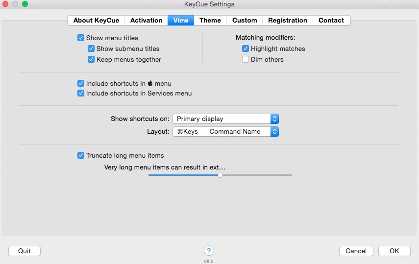 KeyCue 8.2 : Configuring View Settings