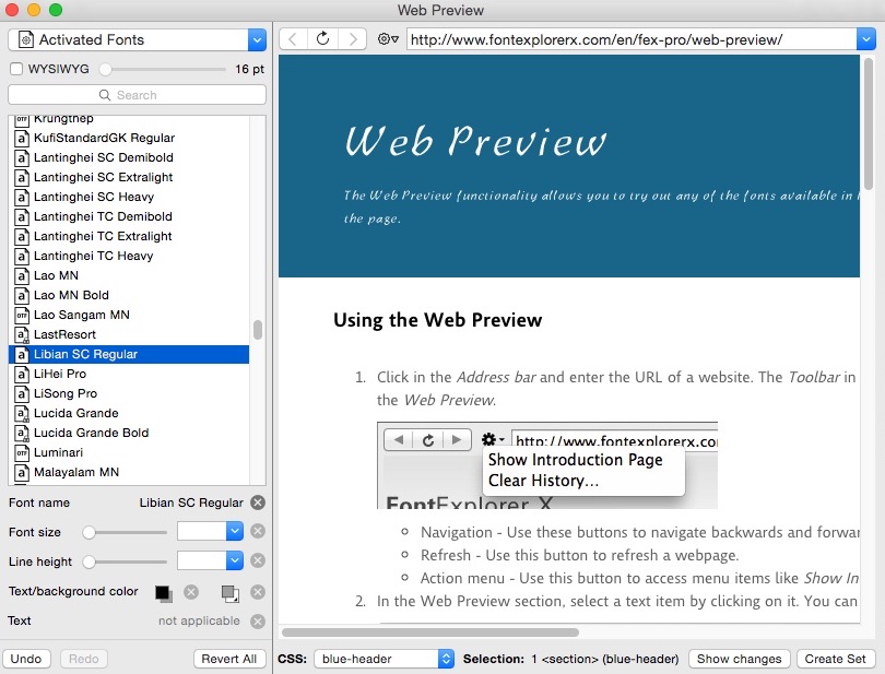 FontExplorer X Pro 6.0 : Web Preview Window