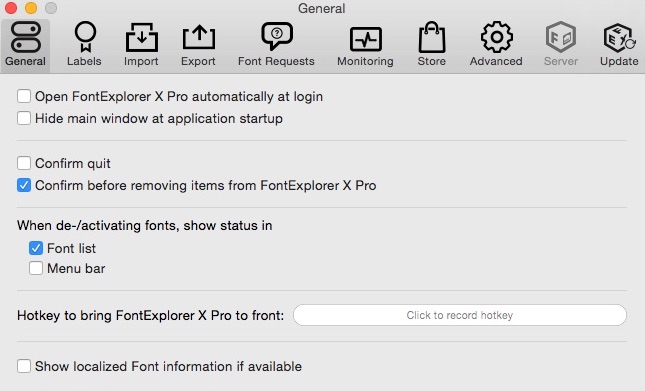 FontExplorer X Pro 6.0 : Preferences Window