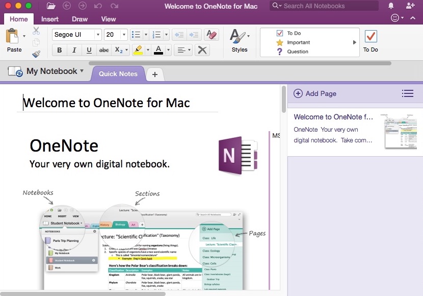 Microsoft OneNote 15.2 : Welcome Window