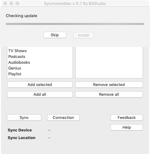 SynctunesMac 0.8 : Checking Update