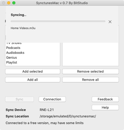 SynctunesMac 0.8 : Syncing
