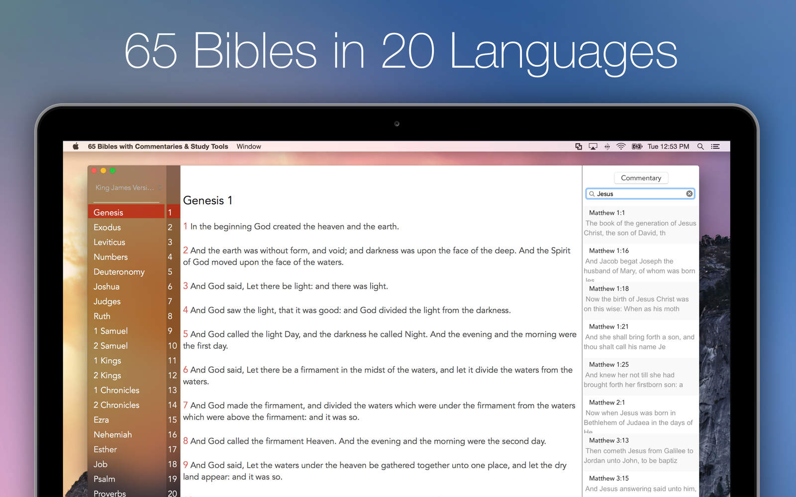 65 Bibles with Commentaries & Study Tools 1.0 : Main Window