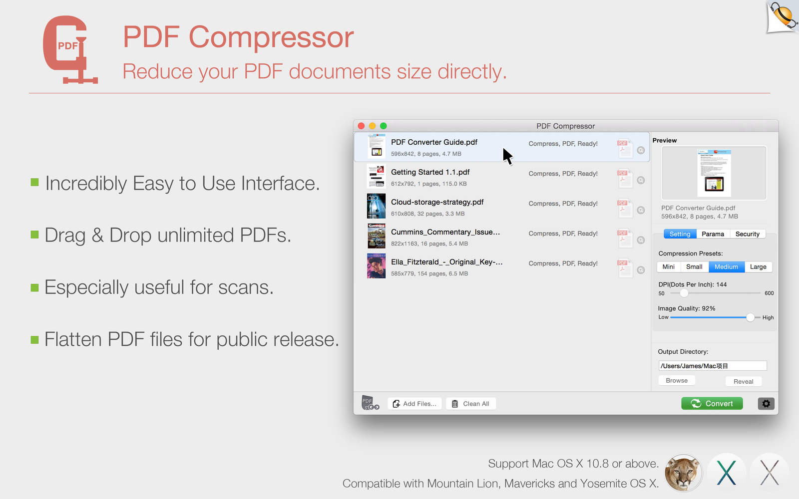 PDF Compressor by Feiphone 1.5 : Main Window