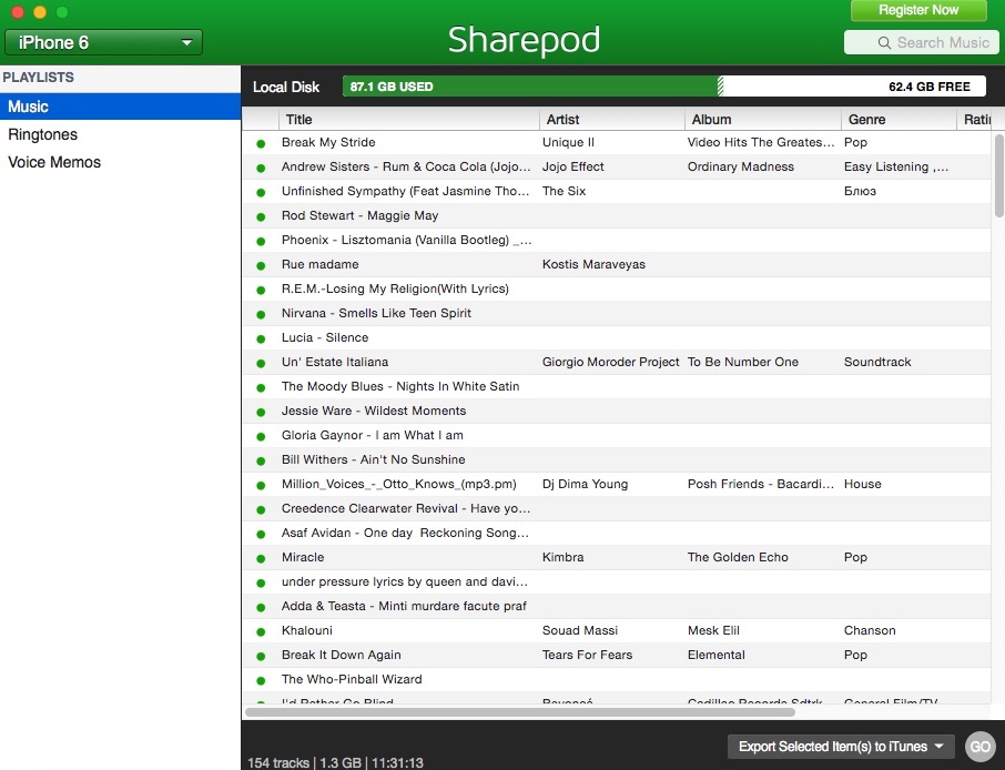 Sharepod 4.3 : Checking iOS Music Files