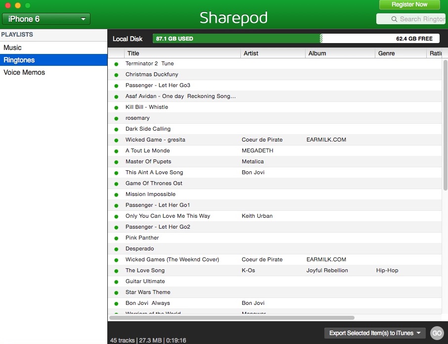 Sharepod 4.3 : Checking iOS Ringtone Files