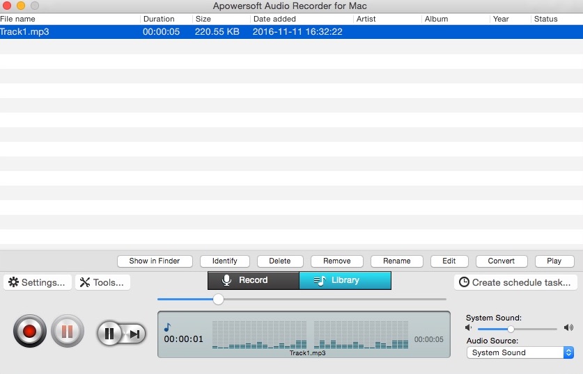 Apowersoft Audio Recorder for Mac 2.4 : Library Window
