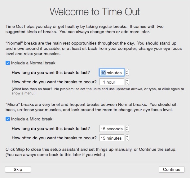 Time Out 2.1 : Welcome Window