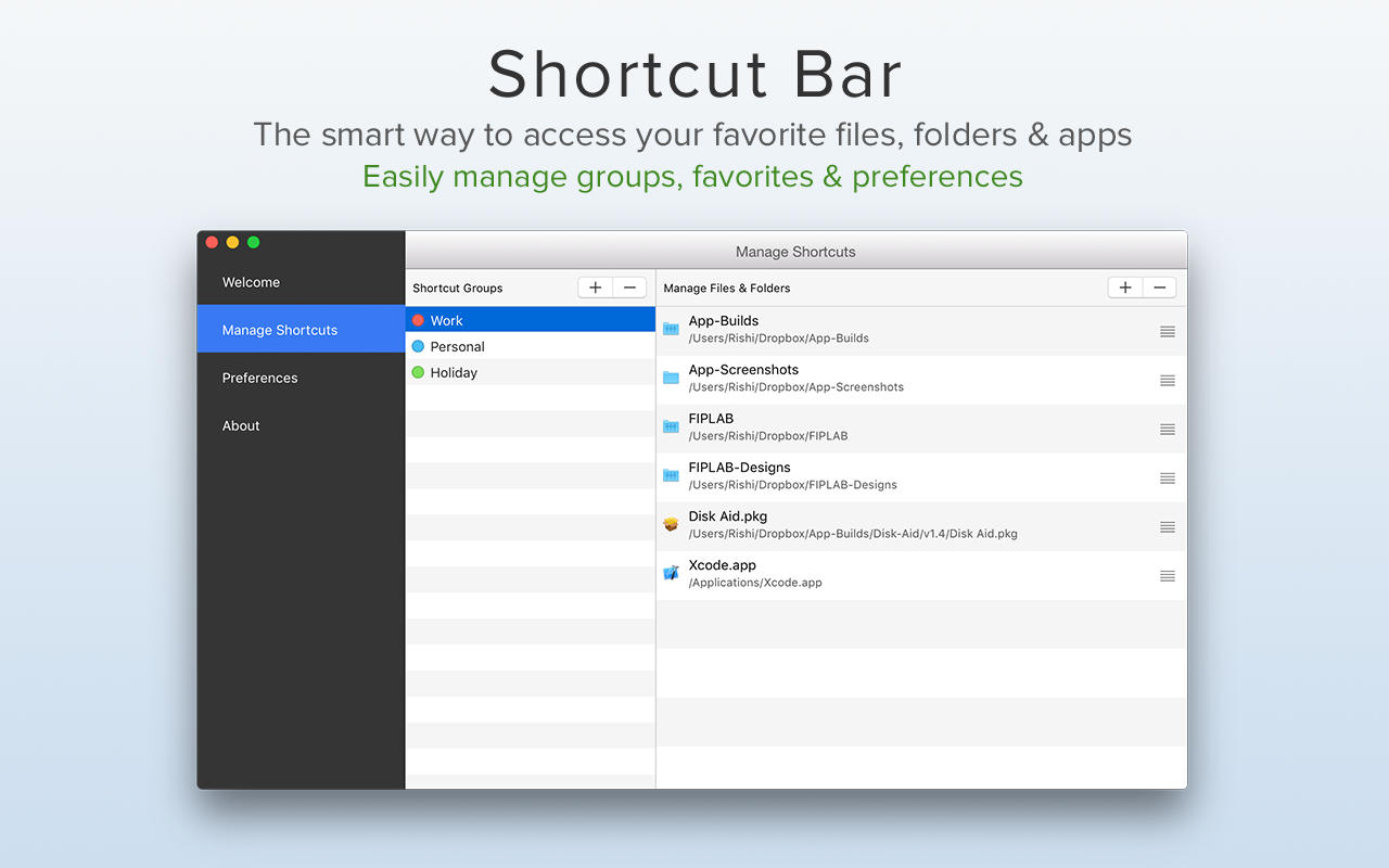 Shortcut Bar 1.3 : Main Window
