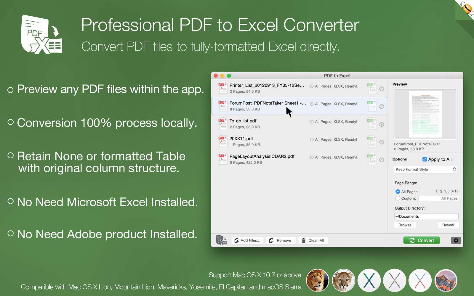 PDF to Excel Pro by Flyingbee 1.6 : Main Window