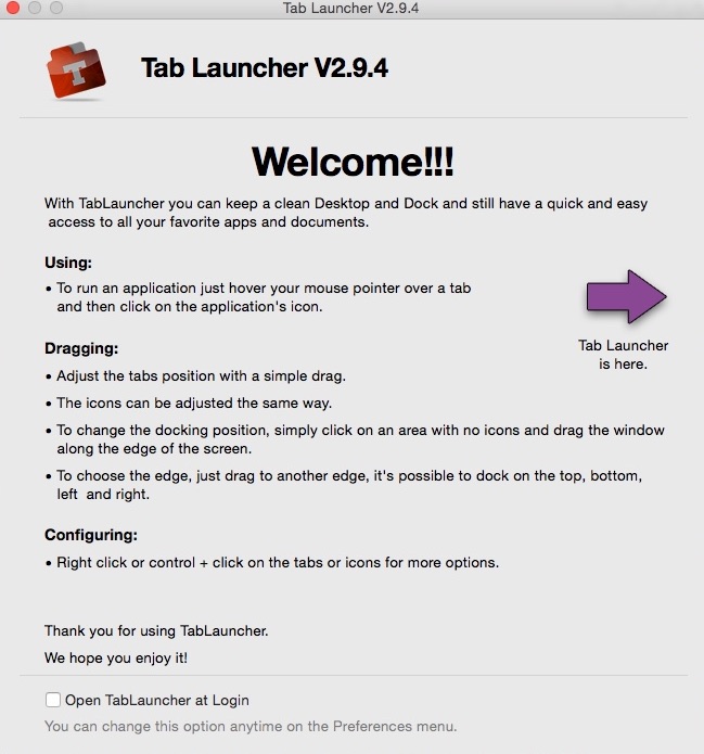 TabLauncher 2.9 : Welcome Window