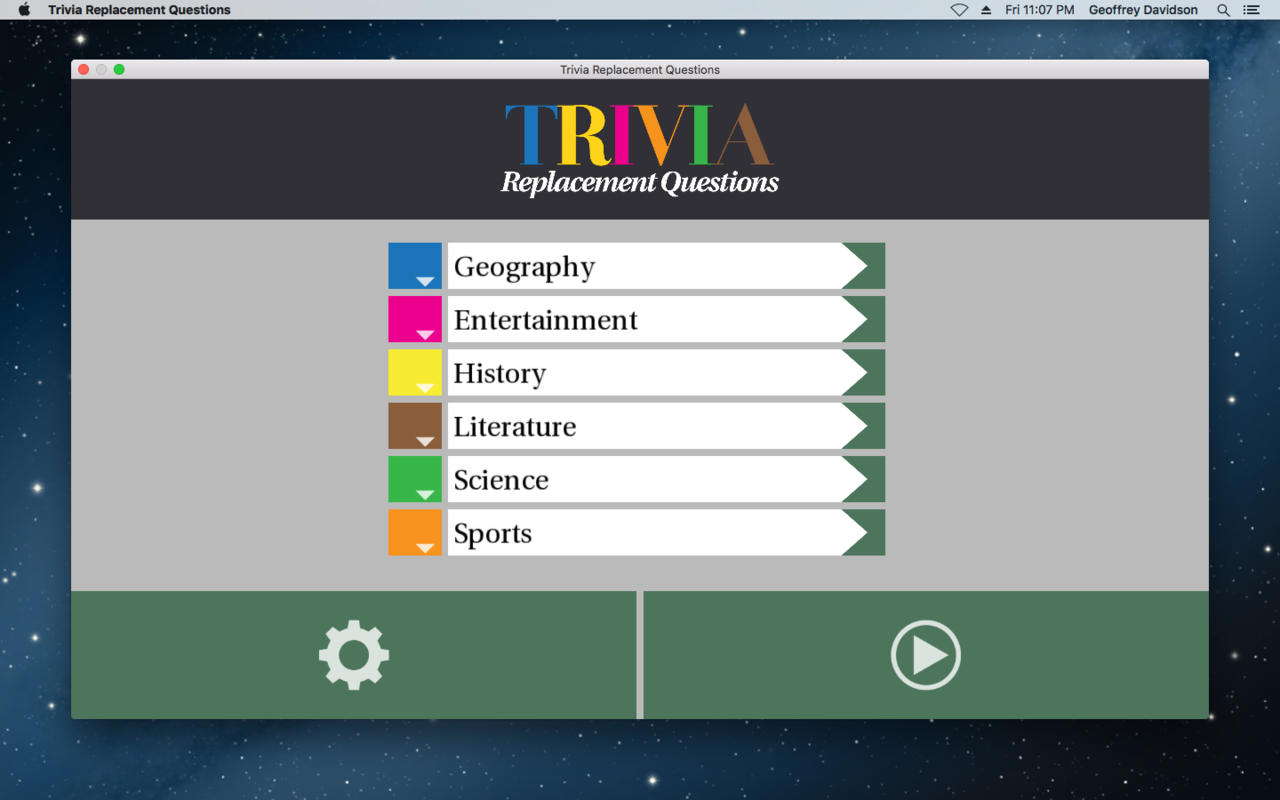 Trivia Replacement Questions 1.0 : Main Window