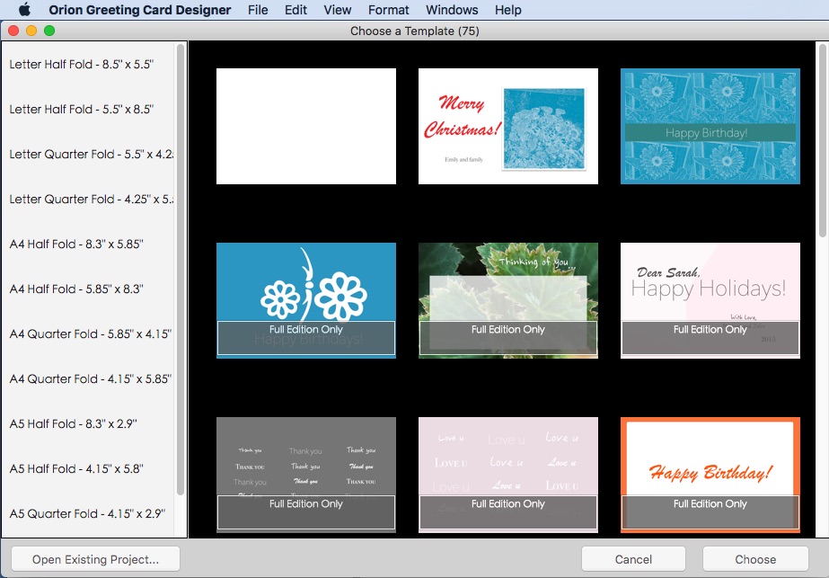 Orion Greeting Card Designer 2.7 : Main window