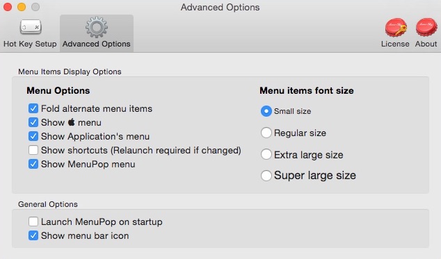 MenuPop 1.6 : Configuring Advanced Settings