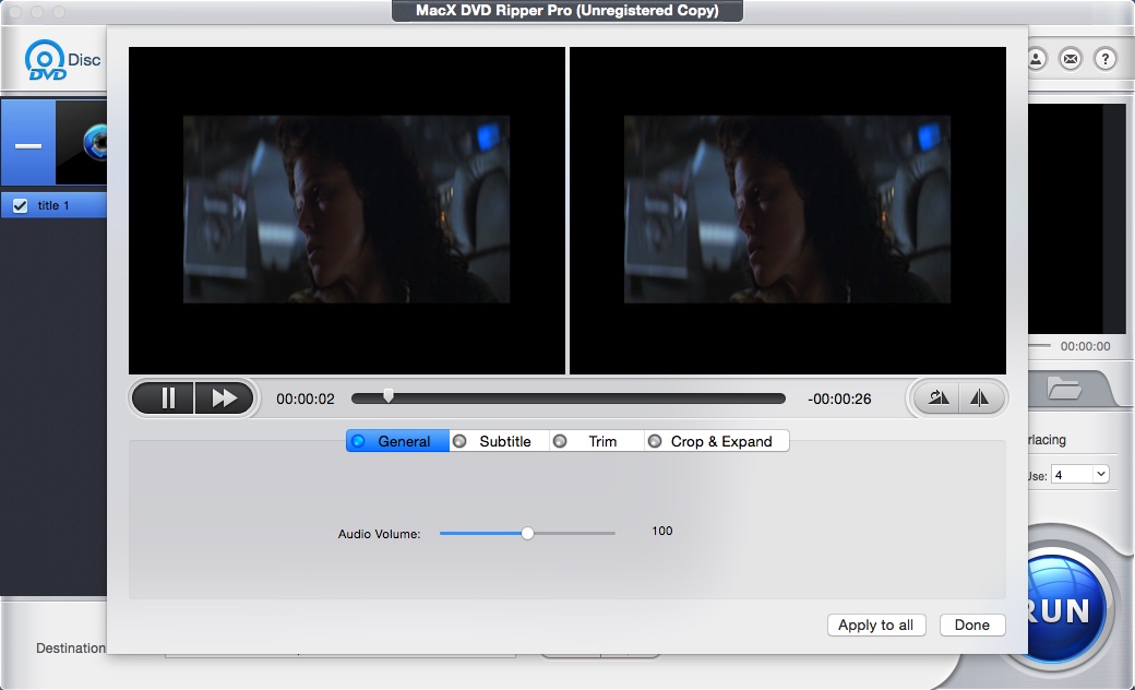 MacX DVD Ripper Pro 4.9 : Editing Imported Video