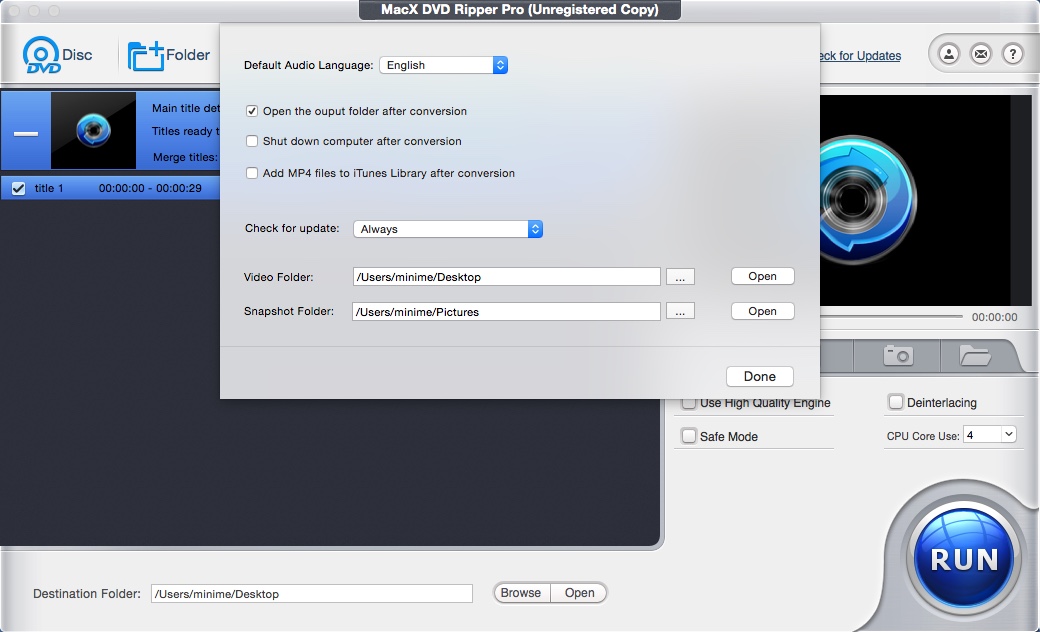 MacX DVD Ripper Pro 4.9 : Preferences Window
