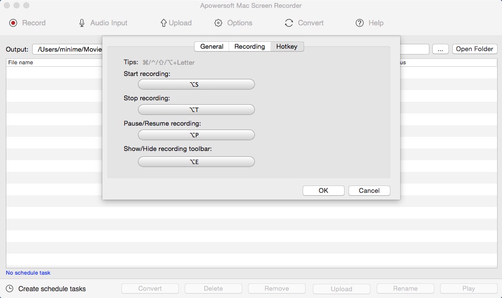 Apowersoft Mac Screen Recorder 2.8 : Defining Global Hotkeys